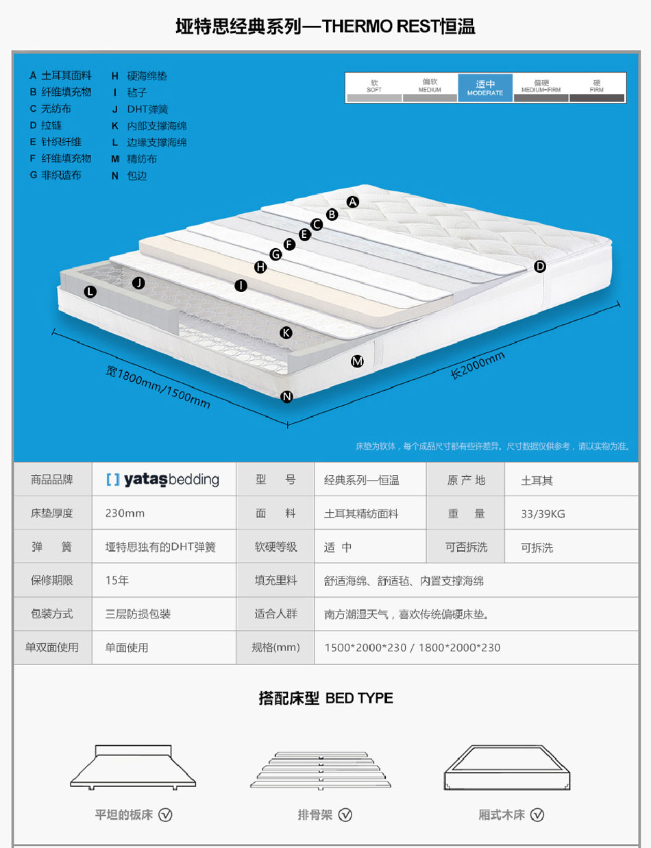 埡特思恒溫床墊使用材料